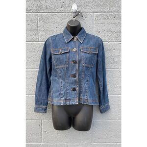 Liz Claiborne Jean Jacket button up dark wash denim jacket womens size P petite
